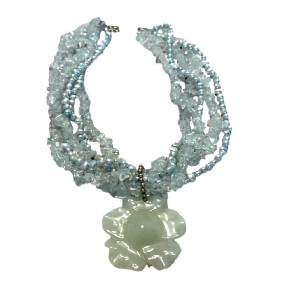 Chinese Jade Pendant, Rock Crystal and Pearl Multi-Strand Necklace. - Picture 1 of 4